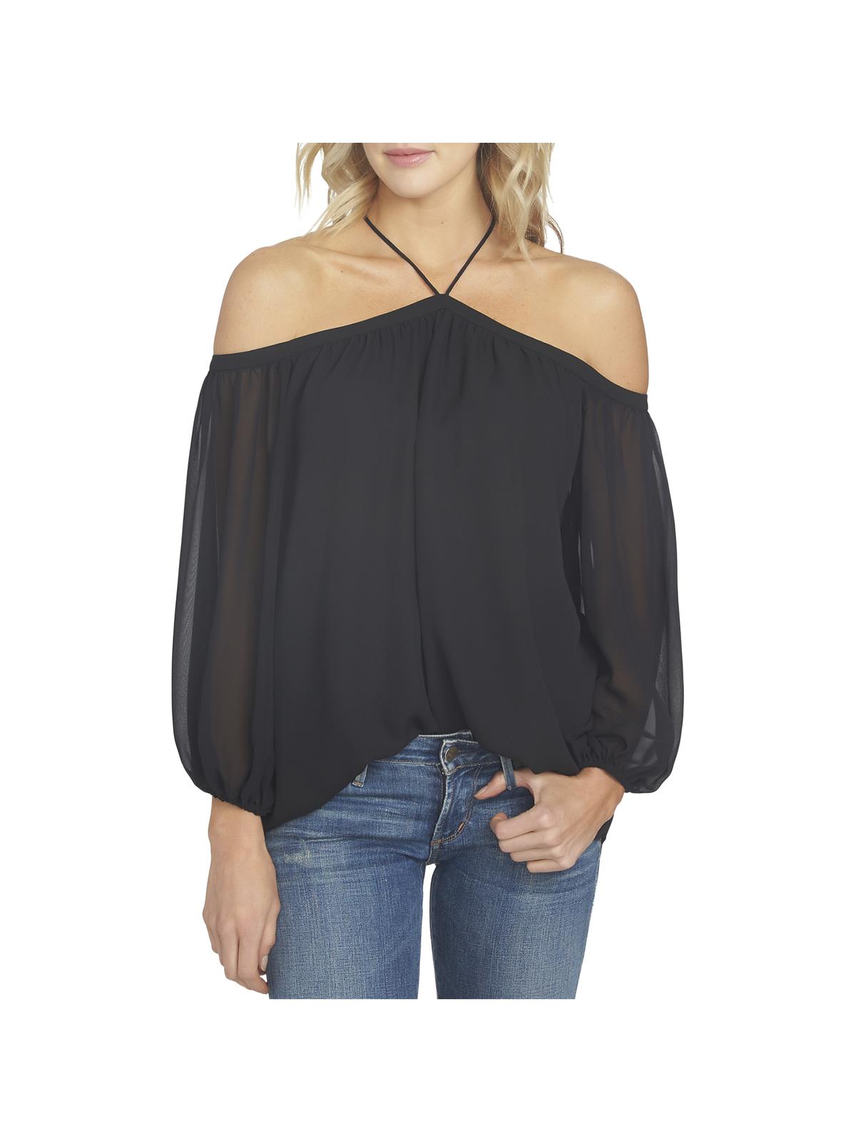 1.STATE Blusa feminina ombro a ombro com decote halter, preta