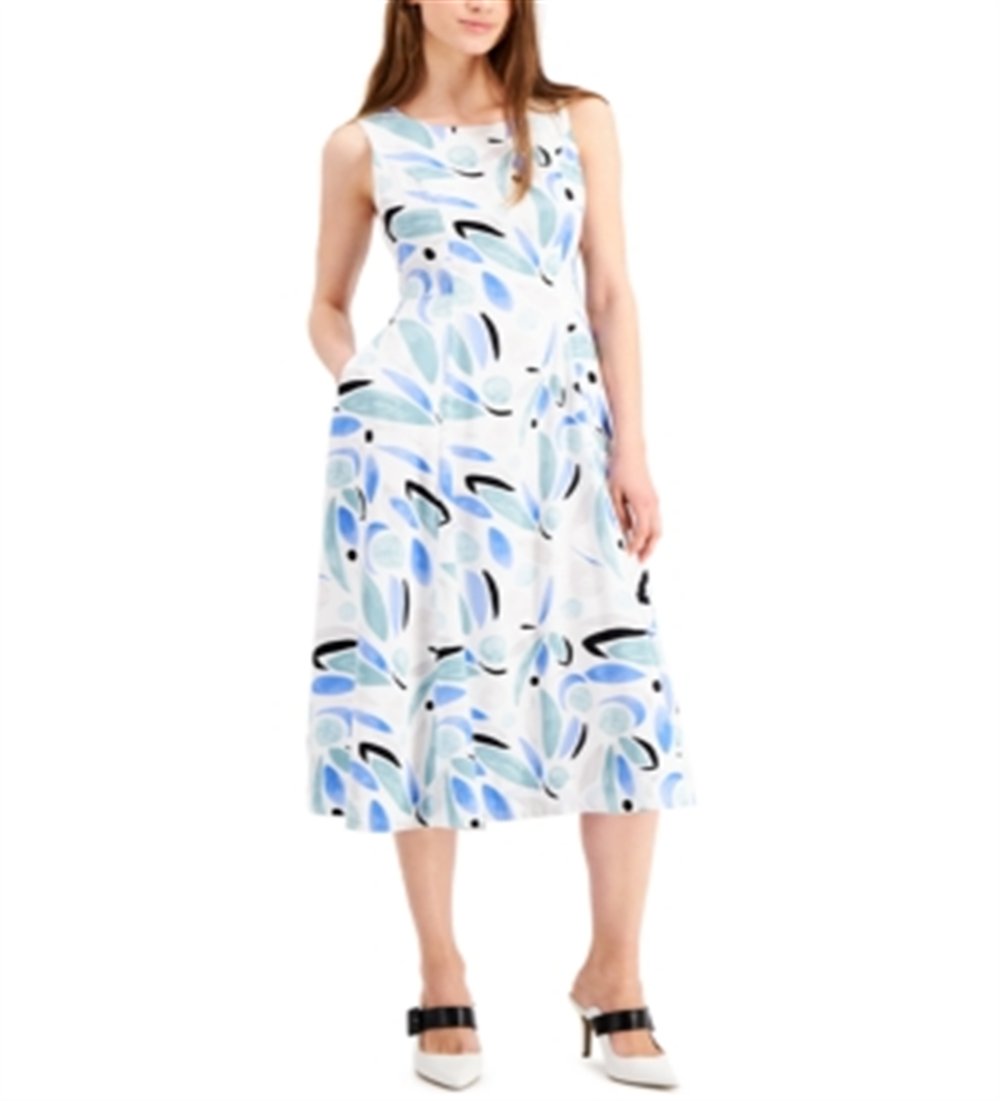 Vestido Alfani Feminino Estampado Fit &amp; Flare Azul Tamanho 4 Petite