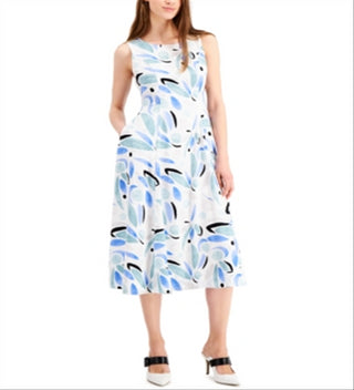 Alfani Women's Printed Fit & Flare Dress Blue Size 4 Petite