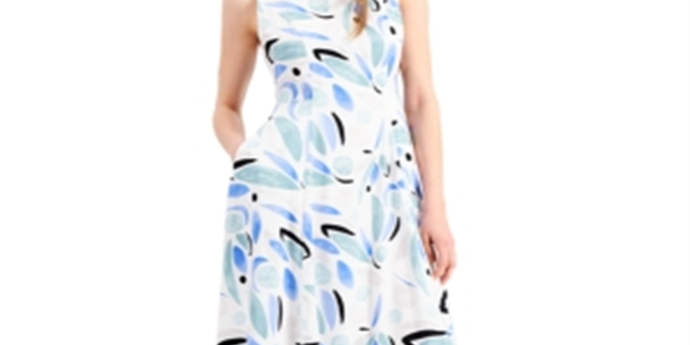 Vestido Alfani Feminino Estampado Fit &amp; Flare Azul Tamanho 4 Petite