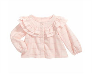 First Impressions Infant Girl's Cotton Ruffle trim Windowpane Top Pink Size 18 Months