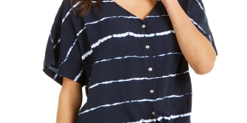 Blusa feminina estilo tie-dye com amarração frontal, azul, tamanho pequeno G