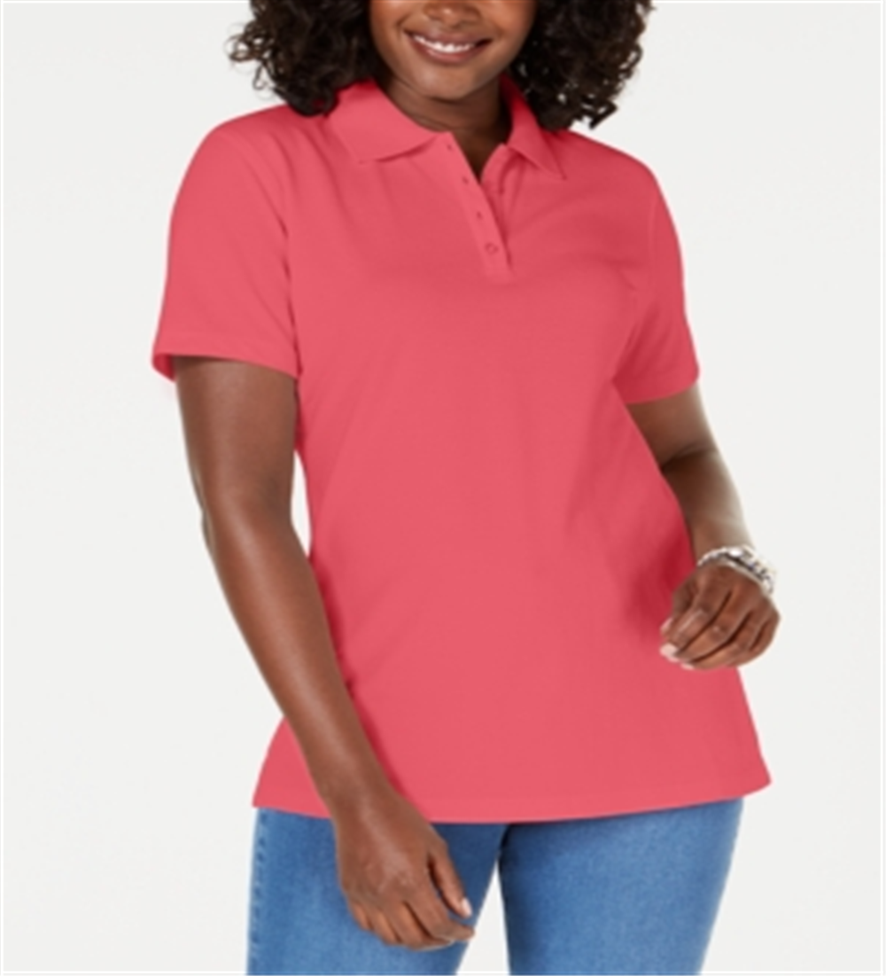 Camisa polo feminina Karen Scott de algodão, coral, tamanho pequeno