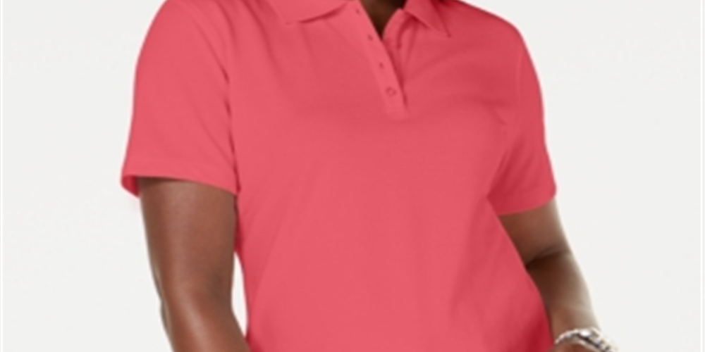 Camisa polo feminina Karen Scott de algodão, coral, tamanho pequeno