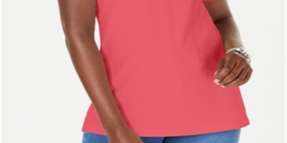 Camisa polo feminina Karen Scott de algodão, coral, tamanho pequeno