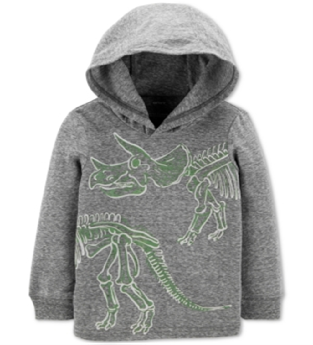 Camiseta Carter's Infantil para Menino com Capuz e Estampa de Dinossauro e Neve, Cinza, Tamanho 2T