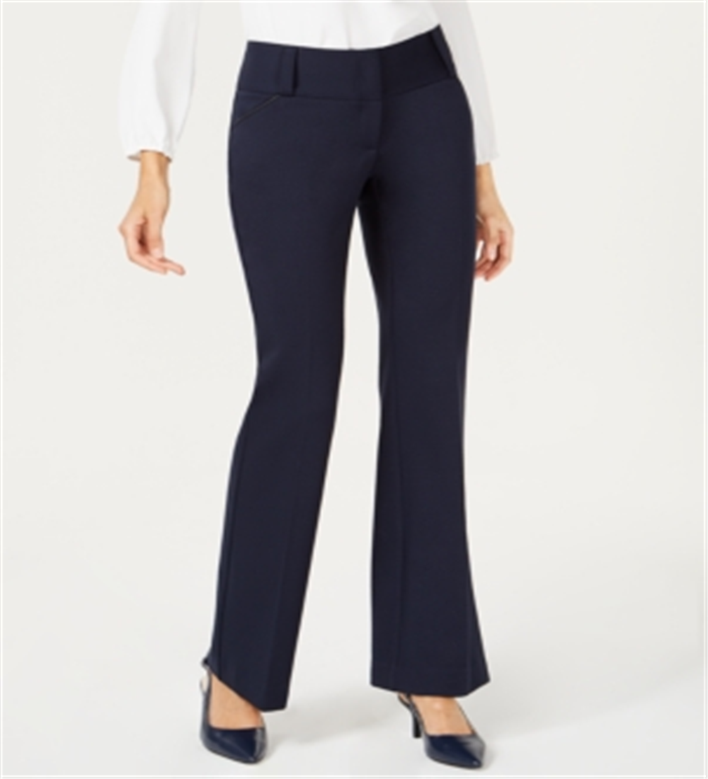 Calça feminina Alfani com acabamento em couro sintético e perna larga, azul, tamanho 8, pequena