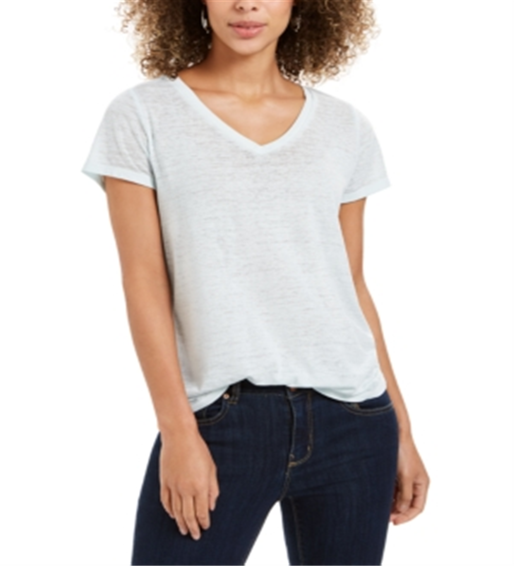 Camiseta feminina estilo &amp; co com decote em V e estampa Burnout, azul, tamanho extragrande
