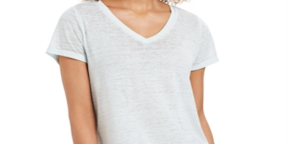 Camiseta feminina estilo &amp; co com decote em V e estampa Burnout, azul, tamanho extragrande