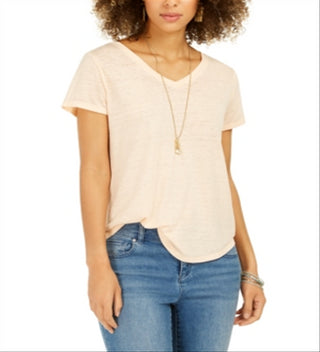 Camiseta feminina de malha com decote em V estilo &amp; co, laranja, tamanho médio