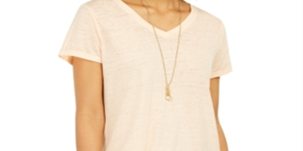 Camiseta feminina de malha com decote em V estilo &amp; co, laranja, tamanho médio