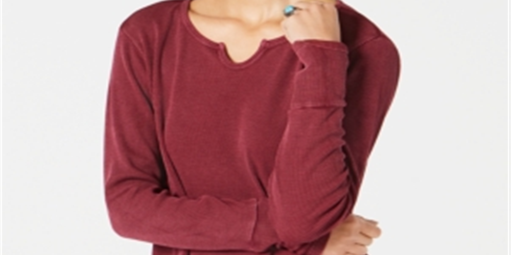 Blusa térmica feminina de algodão com decote dividido e estilo vinho, tamanho XX-G