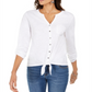 Camisa feminina de algodão bordada com bainha amarrada, tamanho pequeno XL, branca, estilo &amp; co