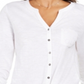 Camisa feminina de algodão bordada com bainha amarrada, tamanho pequeno XL, branca, estilo &amp; co