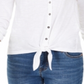 Camisa feminina de algodão bordada com bainha amarrada, tamanho pequeno XL, branca, estilo &amp; co