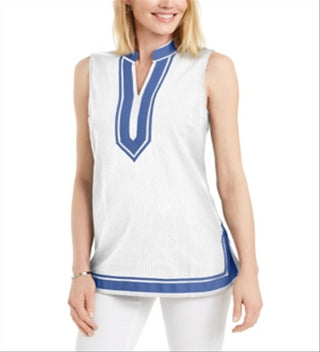 Túnica feminina Charter Club Seersucker Woven, branca, tamanho pequeno