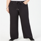Calça feminina de perna larga JM Collection, preta, tamanho 0X