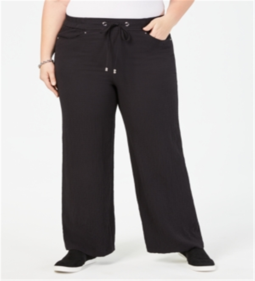Calça feminina de perna larga JM Collection, preta, tamanho 0X