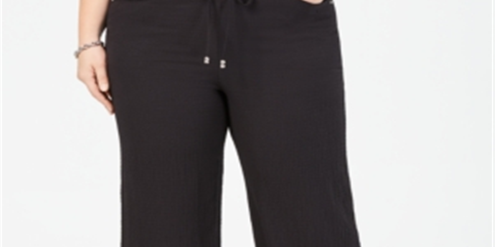 Calça feminina de perna larga JM Collection, preta, tamanho 0X