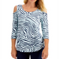 Blusa feminina com estampa de zebra e ombros descobertos, azul, tamanho X-S