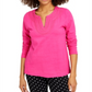 Camiseta feminina bordada de algodão Charter Club, rosa, tamanho X-S