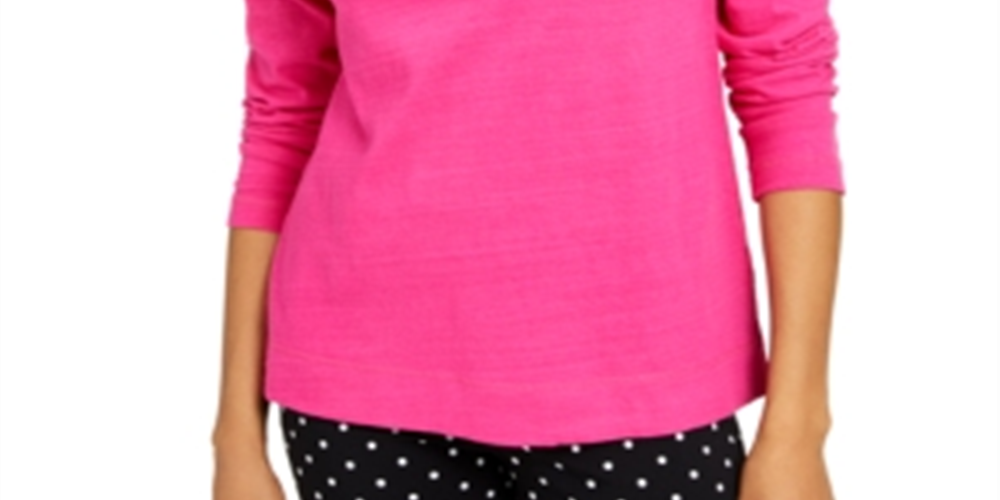 Camiseta feminina bordada de algodão Charter Club, rosa, tamanho X-S