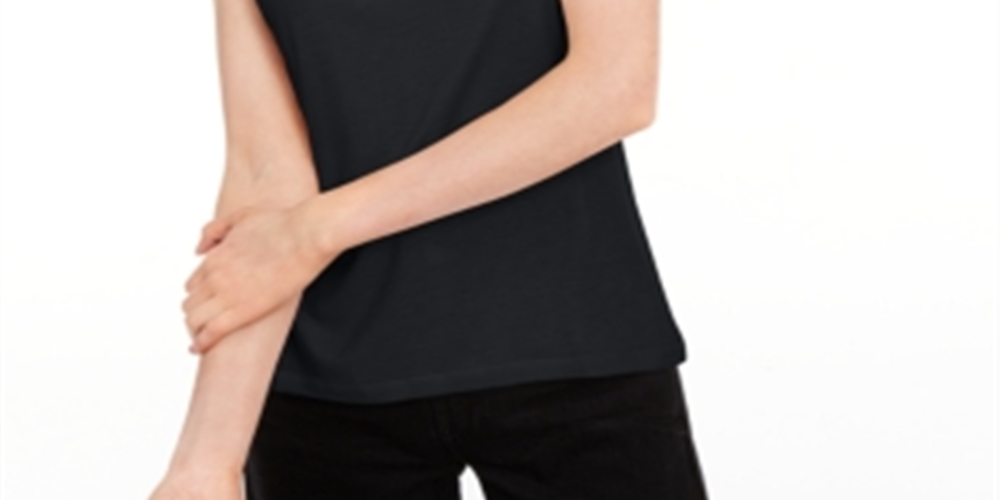 Camiseta feminina lisa com amarração nas costas Maison Jules, preta, tamanho pequeno