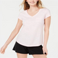 Camiseta feminina Maison Jules com decote em V e bolso aplicado, rosa, tamanho grande