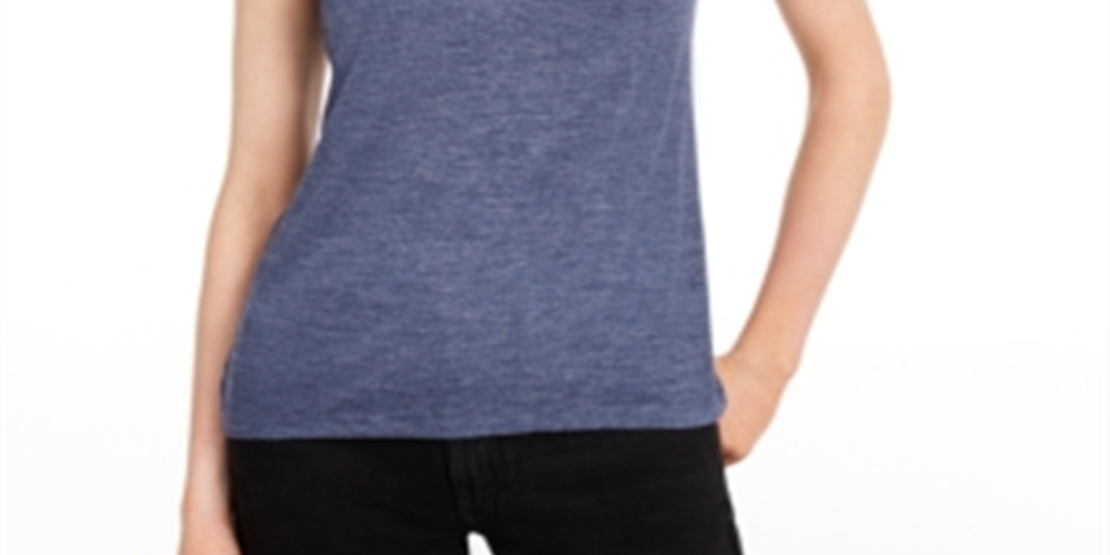 Camiseta feminina lisa com amarração nas costas Maison Jules, azul, tamanho médio