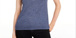 Camiseta feminina lisa com amarração nas costas Maison Jules, azul, tamanho médio