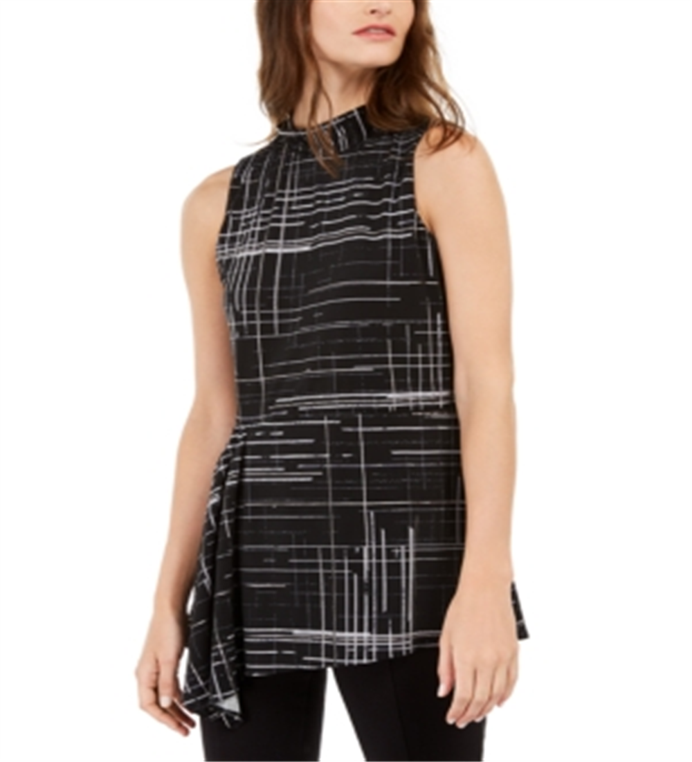 Blusa assimétrica estampada feminina Alfani, preta, tamanho grande