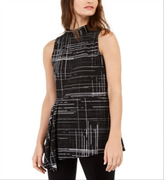 Blusa assimétrica estampada feminina Alfani, preta, tamanho grande