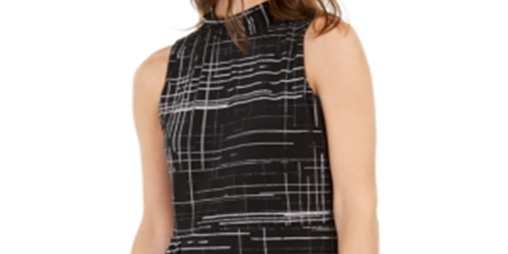 Blusa assimétrica estampada feminina Alfani, preta, tamanho grande