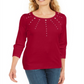 Karen Scott Top Feminino de Algodão com Ilhós e Enfeites Vermelho Tamanho P