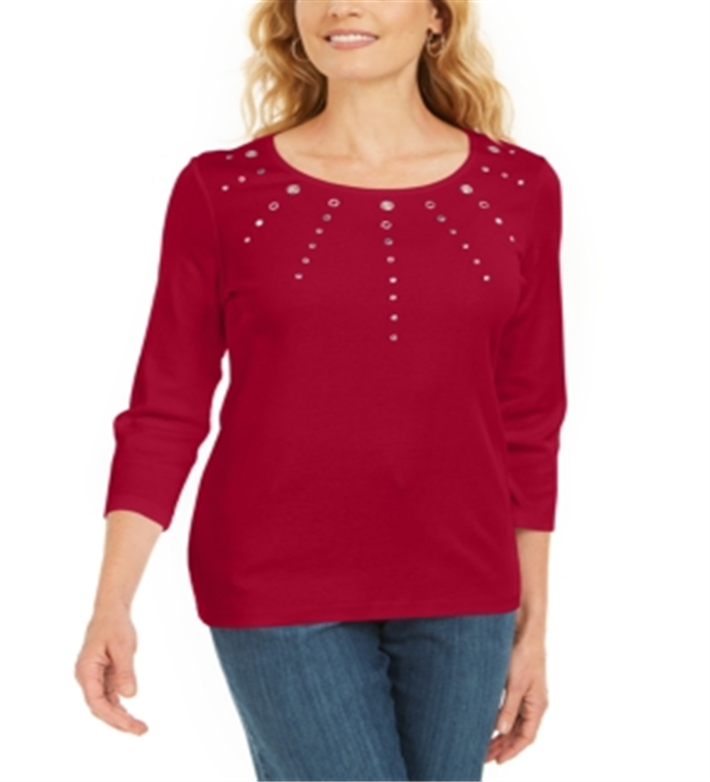 Karen Scott Top Feminino de Algodão com Ilhós e Enfeites Vermelho Tamanho P