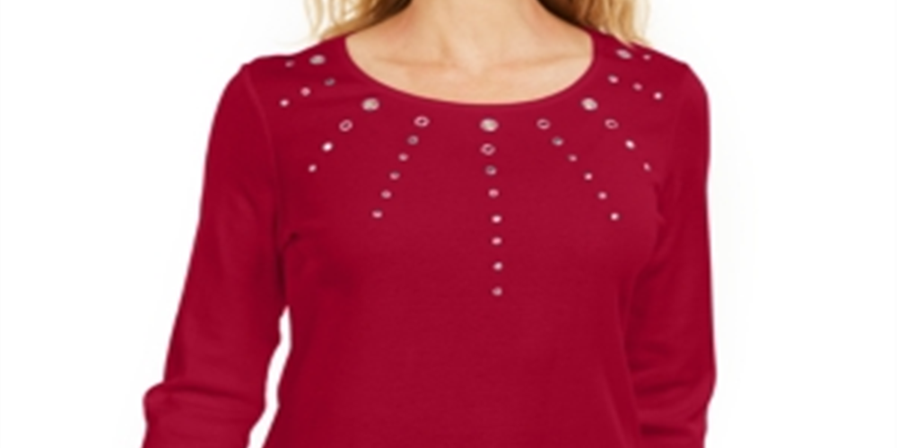 Karen Scott Top Feminino de Algodão com Ilhós e Enfeites Vermelho Tamanho P