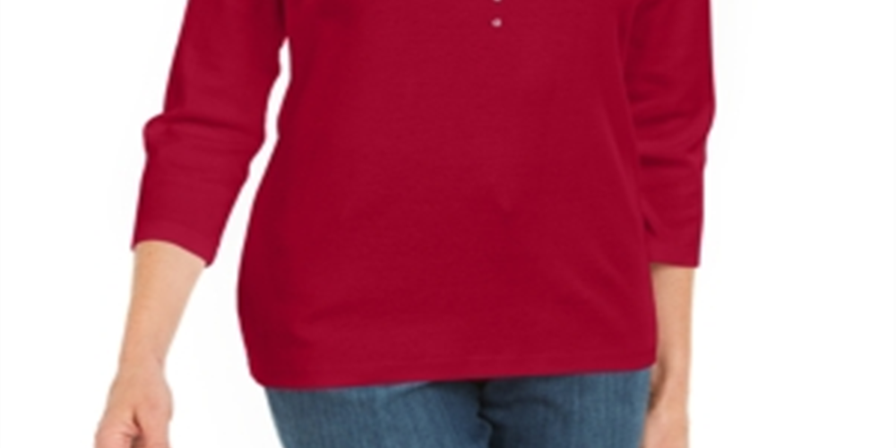 Karen Scott Top Feminino de Algodão com Ilhós e Enfeites Vermelho Tamanho P