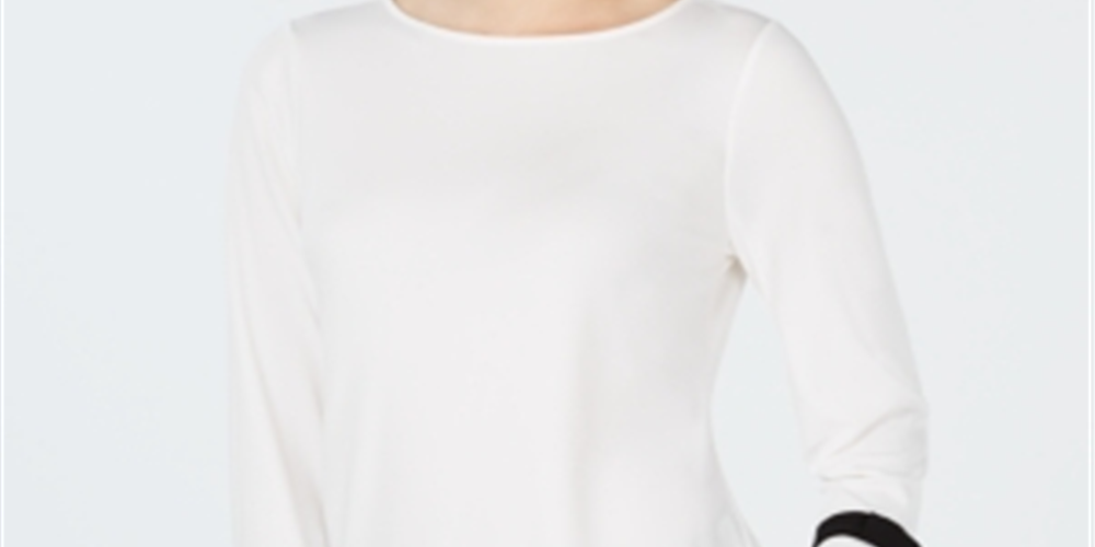 Blusa de crepe feminina Charter Club com manga amarrada, branca, tamanho pequeno