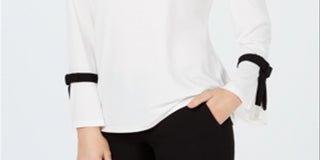 Blusa de crepe feminina Charter Club com manga amarrada, branca, tamanho pequeno