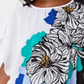 Top feminino estampado com bainha e faixa JM Collection, preto, tamanho pequeno