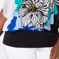 Top feminino estampado com bainha e faixa JM Collection, preto, tamanho pequeno