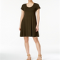 Vestido evasê de manga curta feminino Style &amp; Co, verde, tamanho grande