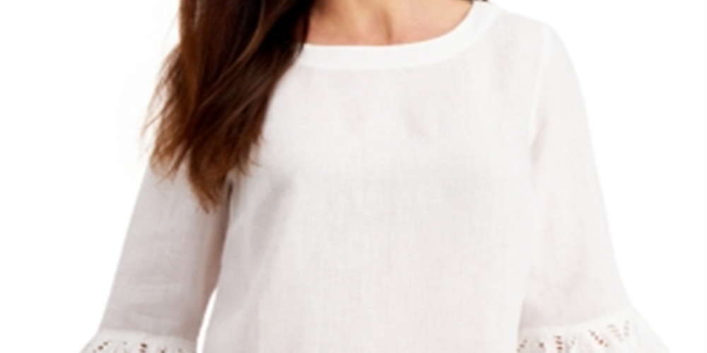 Charter Club Blusa feminina com manga sino e ilhós, branca, tamanho médio