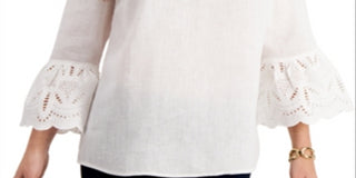 Charter Club Blusa feminina com manga sino e ilhós, branca, tamanho médio