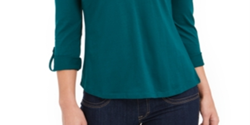 Top feminino Charter Club com manga 3/4 e decote em V, verde, tamanho extragrande