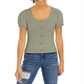 Blusa canelada com manga bufante Pink Rose Junior, tamanho médio, verde