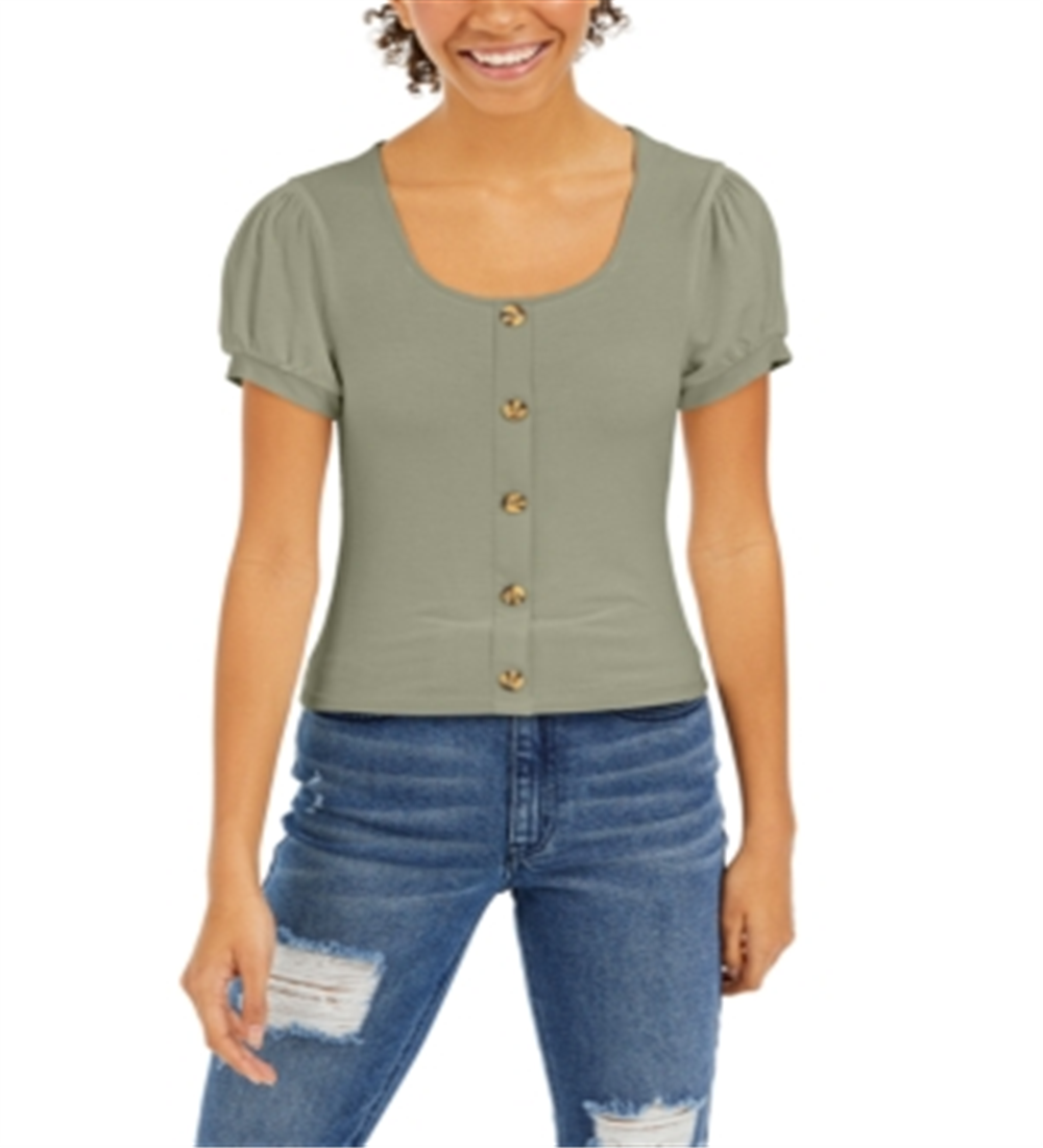Blusa canelada com manga bufante Pink Rose Junior, tamanho médio, verde