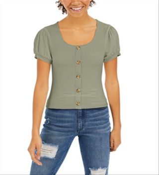 Blusa canelada com manga bufante Pink Rose Junior, tamanho médio, verde