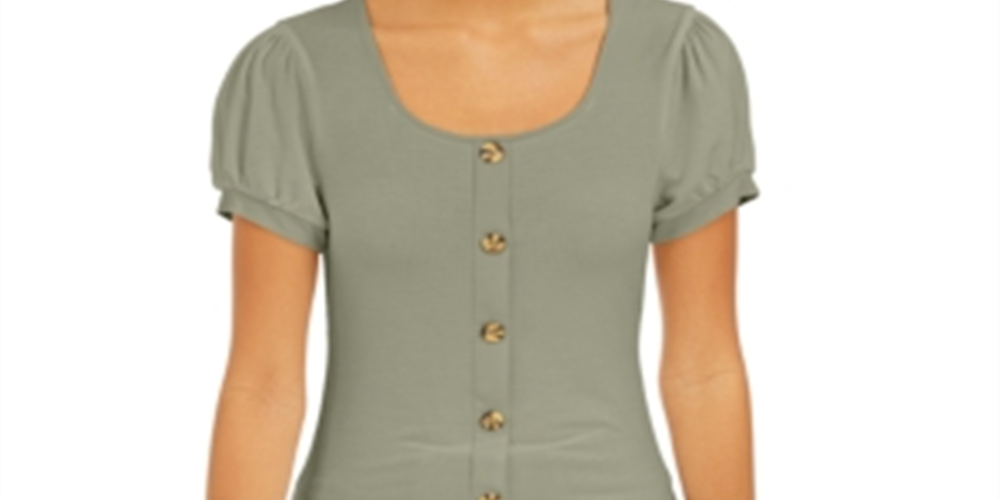 Blusa canelada com manga bufante Pink Rose Junior, tamanho médio, verde