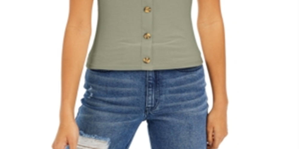 Blusa canelada com manga bufante Pink Rose Junior, tamanho médio, verde